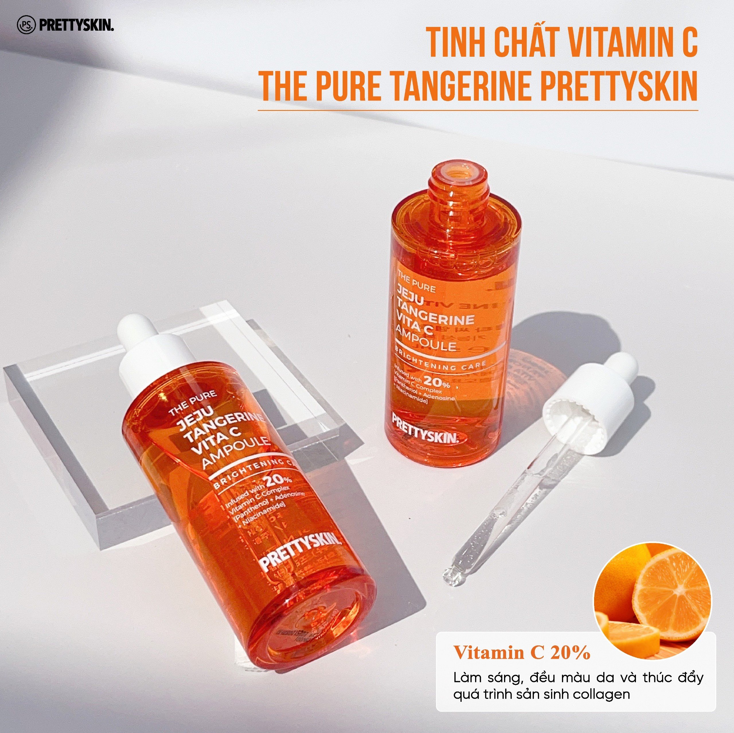 Tinh Chất Serum Dưỡng Trắng Da Phục Hồi Pretty Skin Hàn Quốc The Pure Jeju Tangerine Vita C Cấp ẩm chuyên sâu