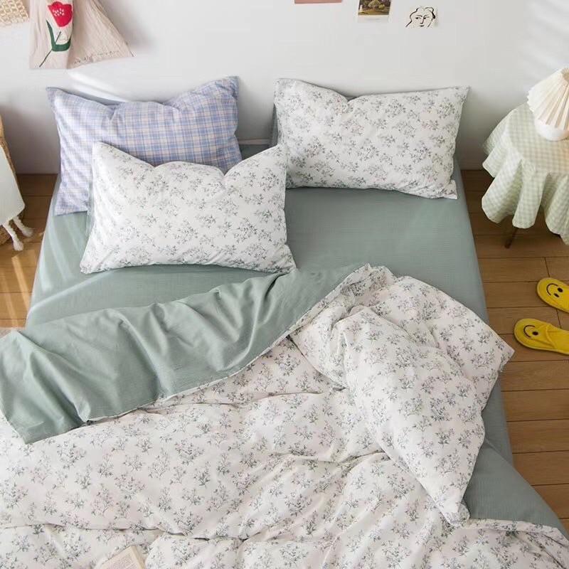 Set Cotton living 100%cotton Hàng Nhập Khẩu Cao Cấp 4 Món Hoa nhí trắng Vintage