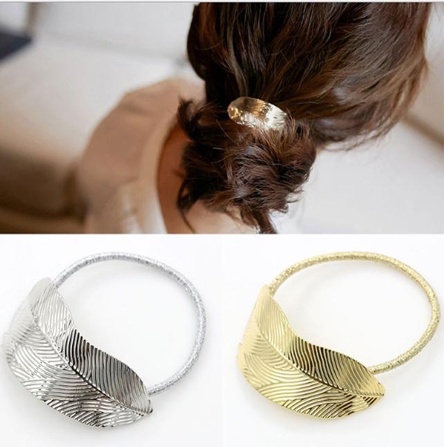Set 2 dây buộc tóc hình lá cây DB02 mầu vàng và bạc