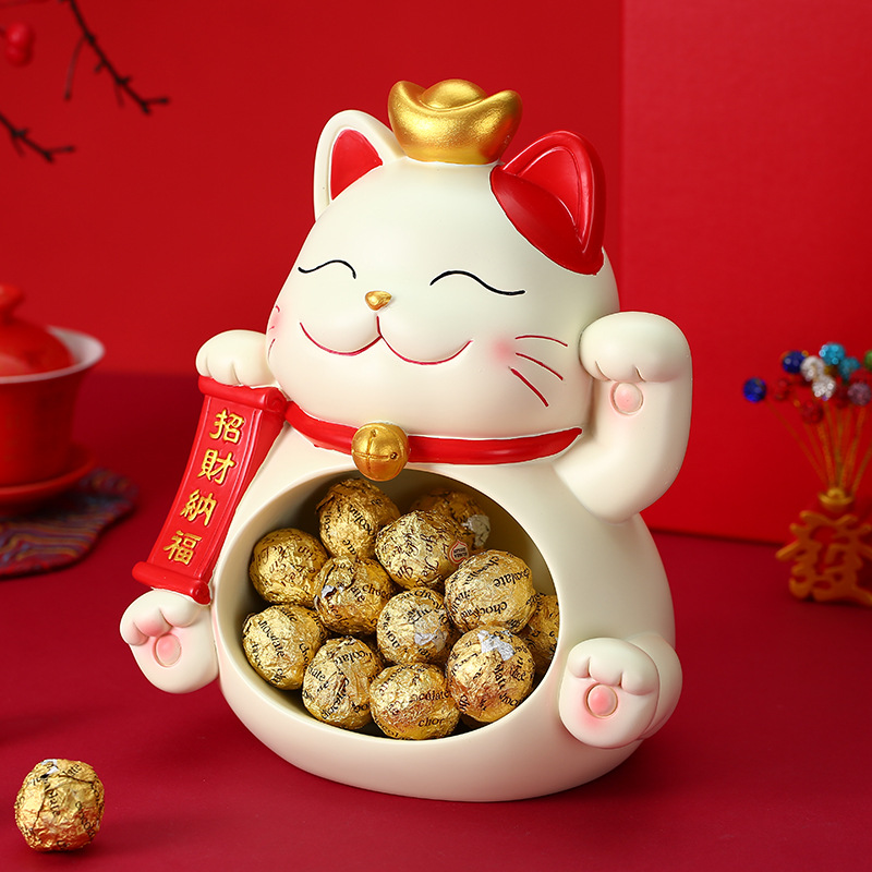 Mèo thần tài may mắn tái sử dụng bụng rỗng đựng bánh kẹo trang trí phòng khách quà tặng năm mới