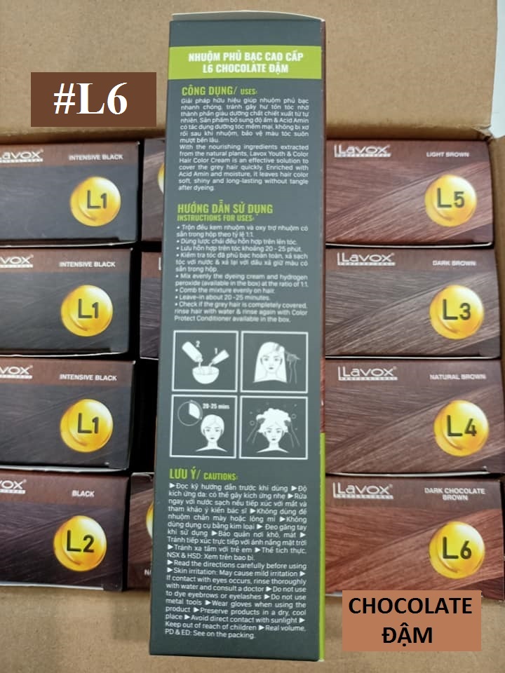 Kem Nhuộm Dưỡng Tóc Phủ Bạc Lavox Youth&Color L6 - Màu Nâu Chocolate Đậm