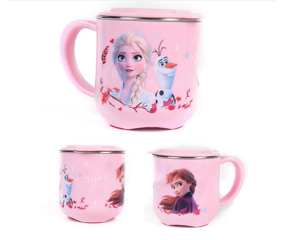 Ly cốc giữ nhiệt Disney in hình Elsa Anna Frozen P.2 màu hồng có nắp và quai cầm cho bé - 260ml