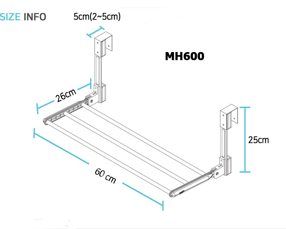 Giá treo quần áo sau cửa không cần khoan Wellex MH600(DR25) hạ 25cm