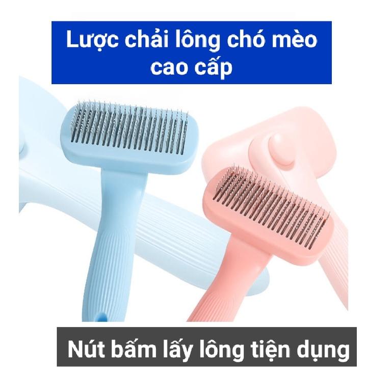 Lược chải lông chó mèo thế hệ mới - cải tiến nút bấm lấy lông tiện lợi - 2 màu Pastel siêu đẹp