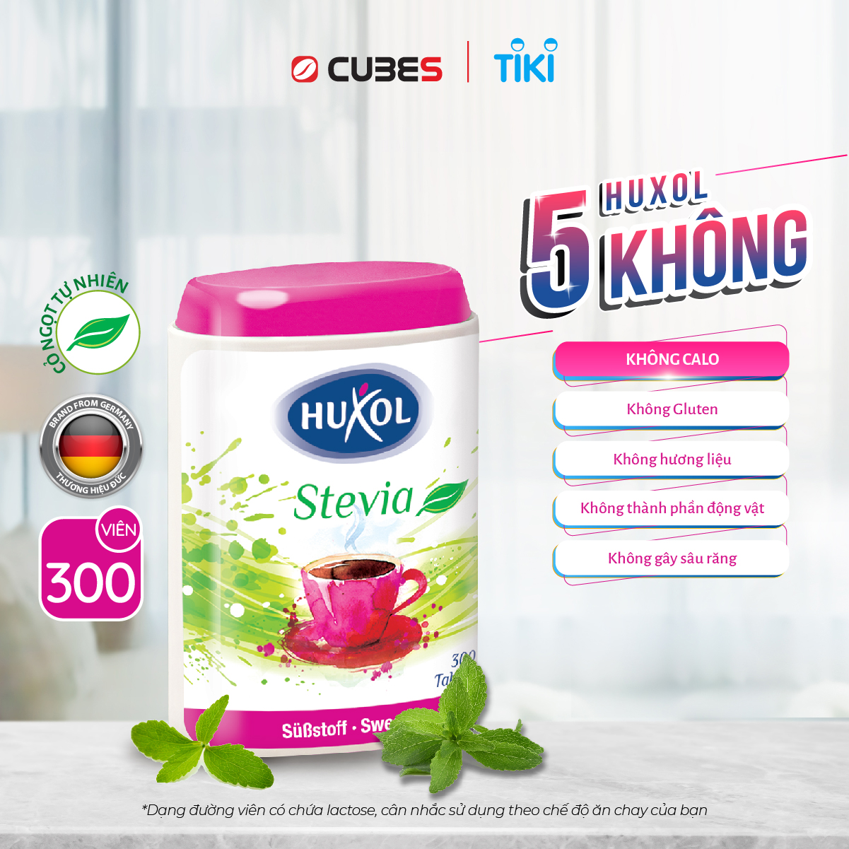 Combo Đường Ăn Kiêng Sweetener Huxol Cỏ Ngọt Stevia 300 viên - Nhập khẩu từ Đức - Dành cho người tiểu đường, giảm cân, cao huyết áp