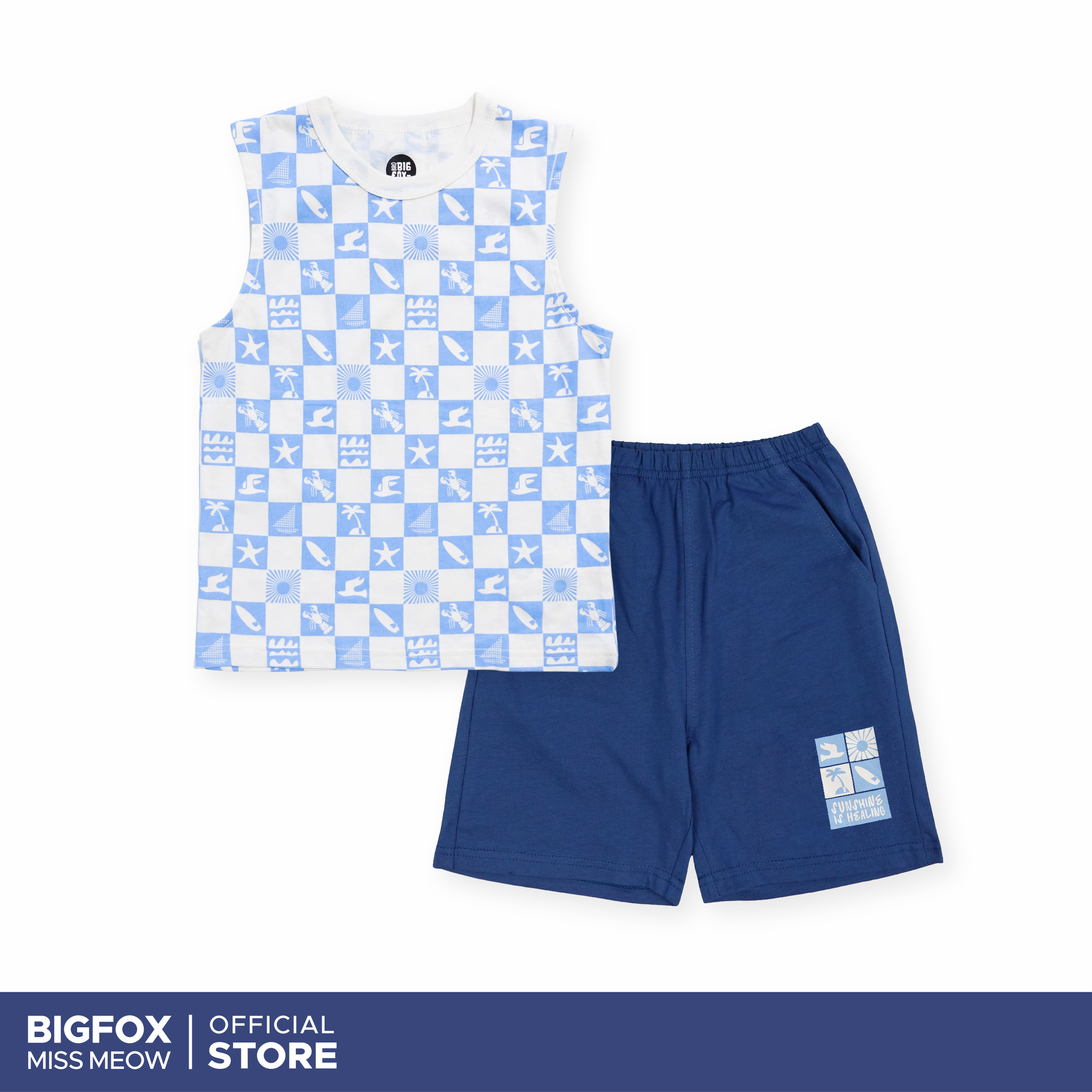 Bộ ba lỗ bé trai size đại Bigfox Miss Meow mặc nhà mùa hè vải cotton cho trẻ em nam 3-11 tuổi