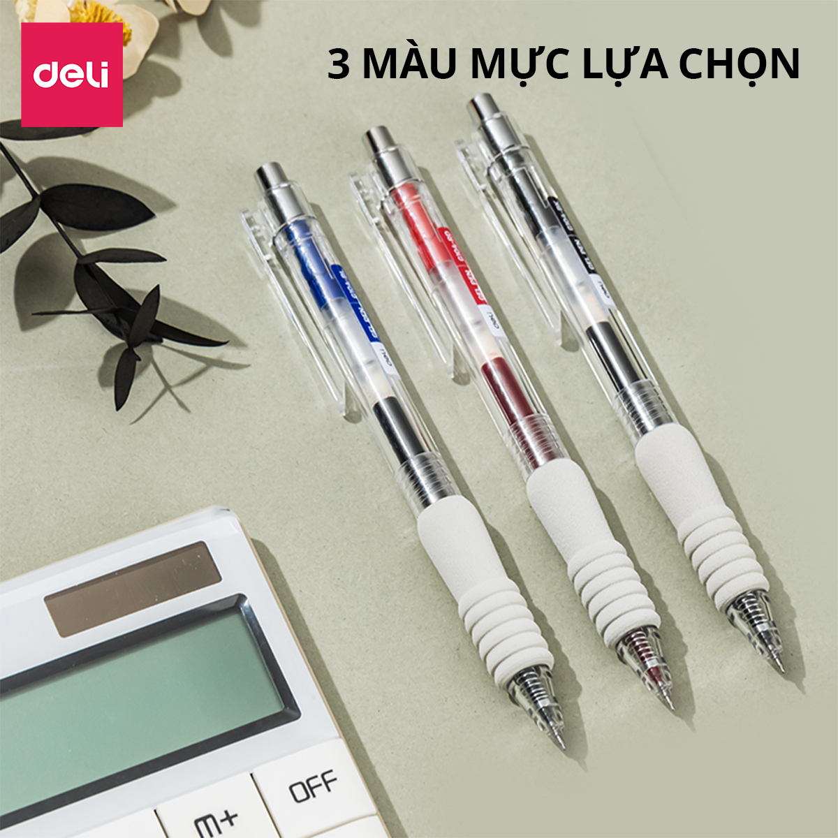 Bút Bi Nước Bút Gel Mực Bấm Deli Đệm Xốp Nhiều Màu Trơn Tru Ngòi 0.5mm Dành Cho Học Sinh Sinh Viên Văn Phòng