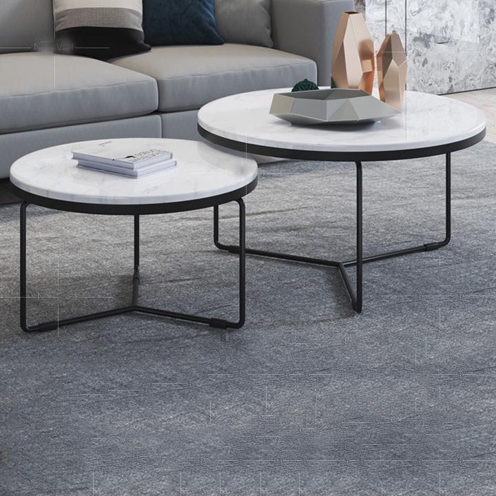 Bàn trà Funhouse mặt đá vân mây, khung thép sơn tĩnh điện cao cấp. Bàn sofa phong cách Bắc Âu - A14