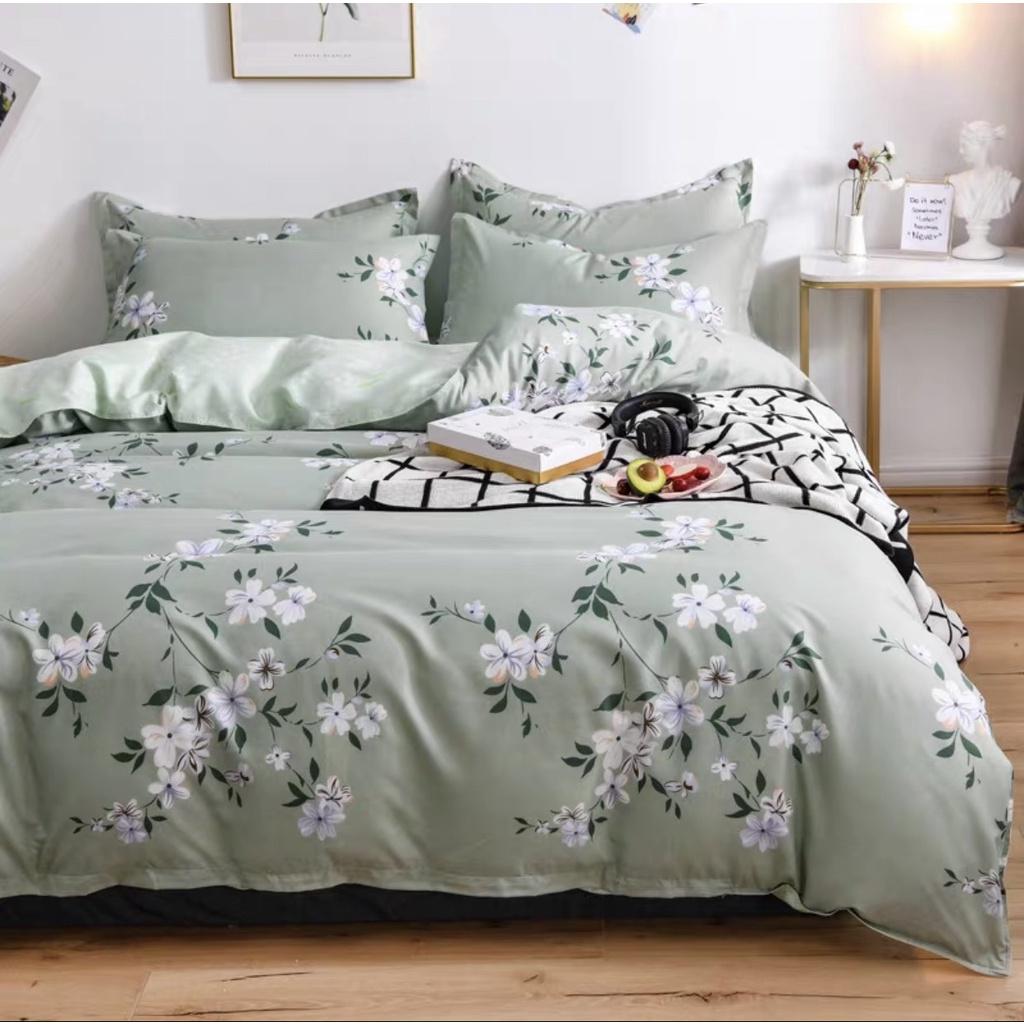 Bộ Chăn Ga Gối Cotton 3Dm6/m8/2m-Tiệm Nhà MêuSet 4 Món 2 Vỏ gối ,drap , vỏ chăn Hoa Mai Xanh Ngọc Cao Cấp