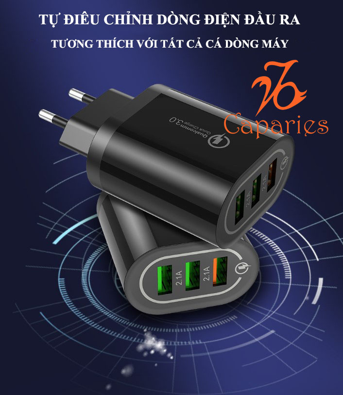 Củ Sạc 3 USB 18W Nhanh Quick Charge 3.0 - Chính Hãng CAPARIES VIỆT NAM