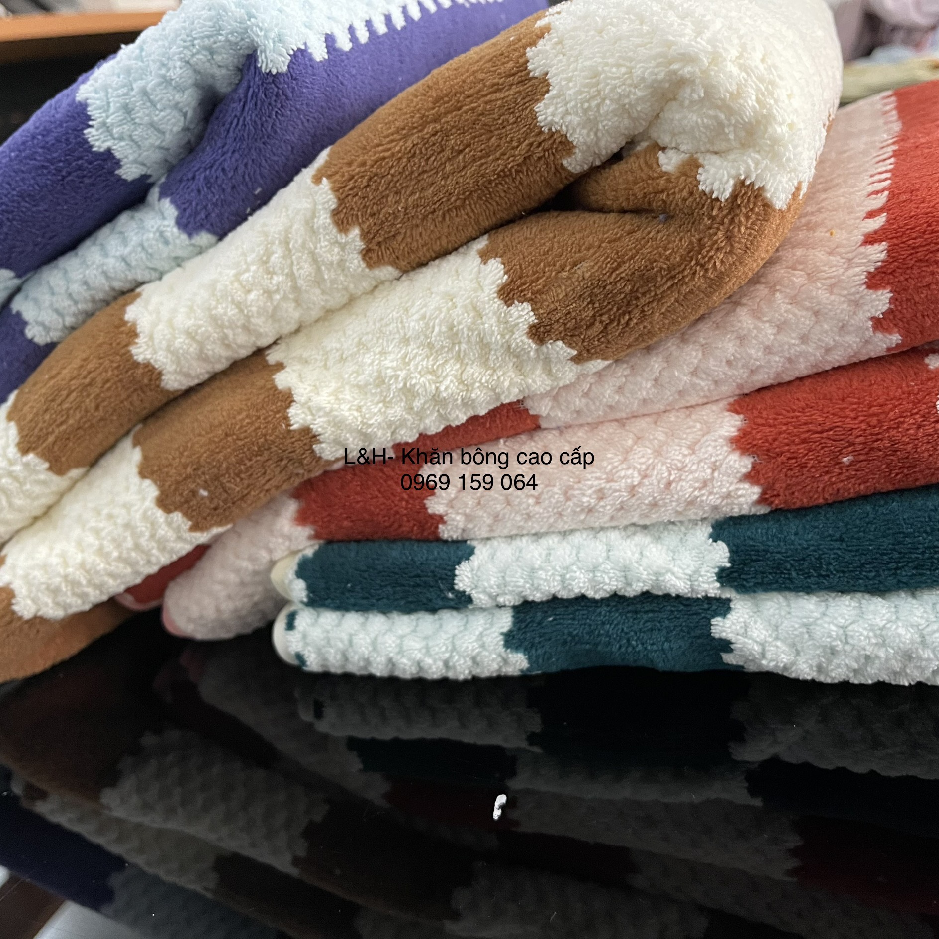 Khăn tắm lông cừu cao cấp, Khăn lau đầu, kẻ thẳng, hạt gạo, siêu mềm, KT 35x75cm