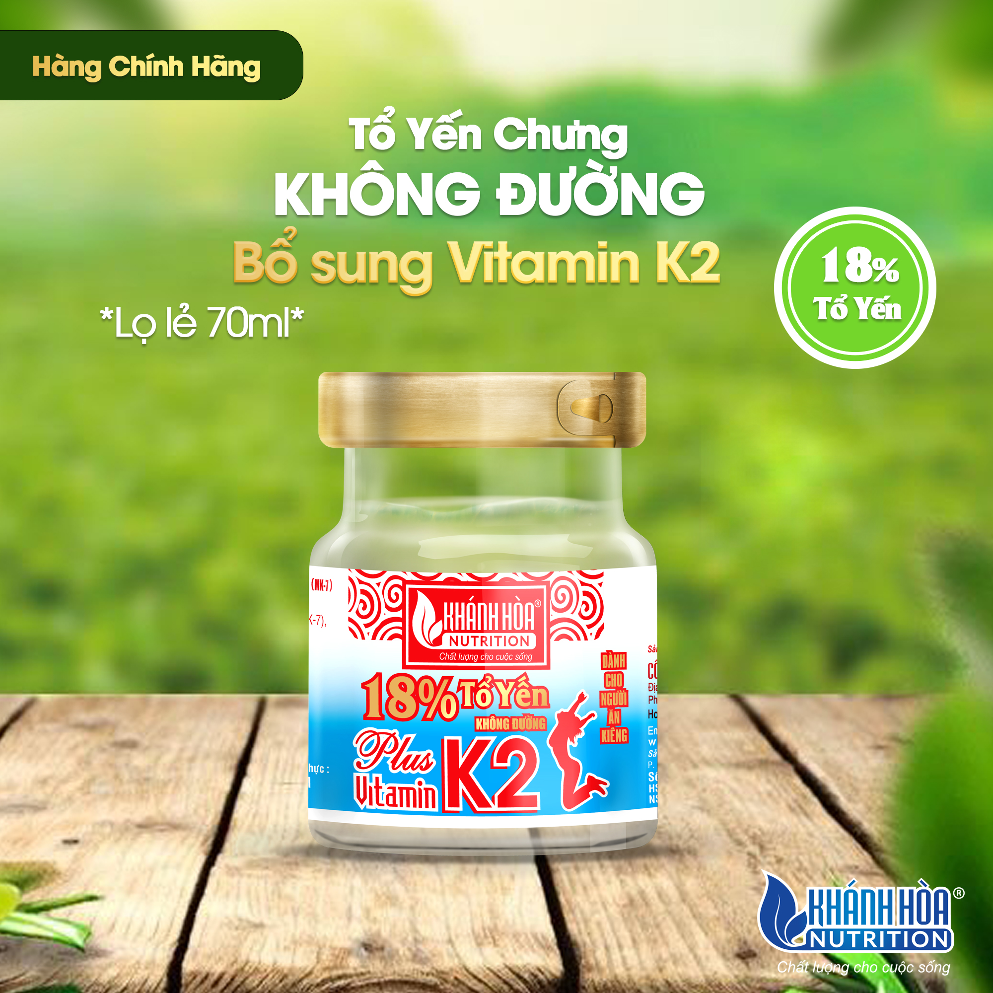 Tổ Yến 18% Không Đường Bổ Sung Vitamin K2 Dành Cho Người Ăn Kiêng Khánh Hòa Nutrition – Lọ 70ml