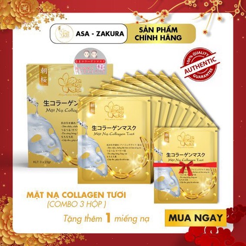 Combo 9 Túi Mặt Nạ Collagen Tươi dưỡng da Nhật Bản chống lão hóa,  trắng sáng da và giúp da mềm mịn săn chắc - Tặng 1 Túi Mặt Nạ Collagen