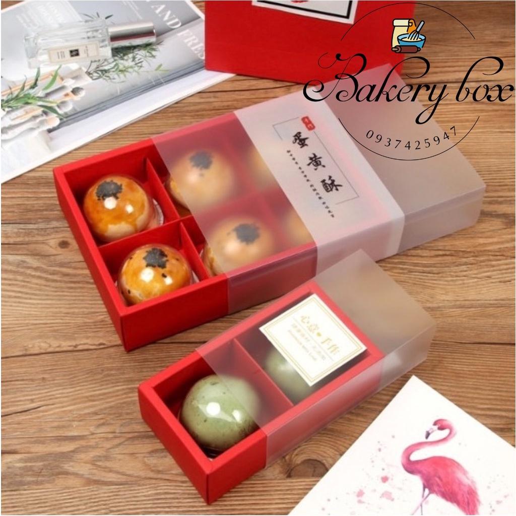 Set 10 | Hộp Giấy 6 Ngăn Màu Đỏ Đựng Bánh 50gr - 80gr