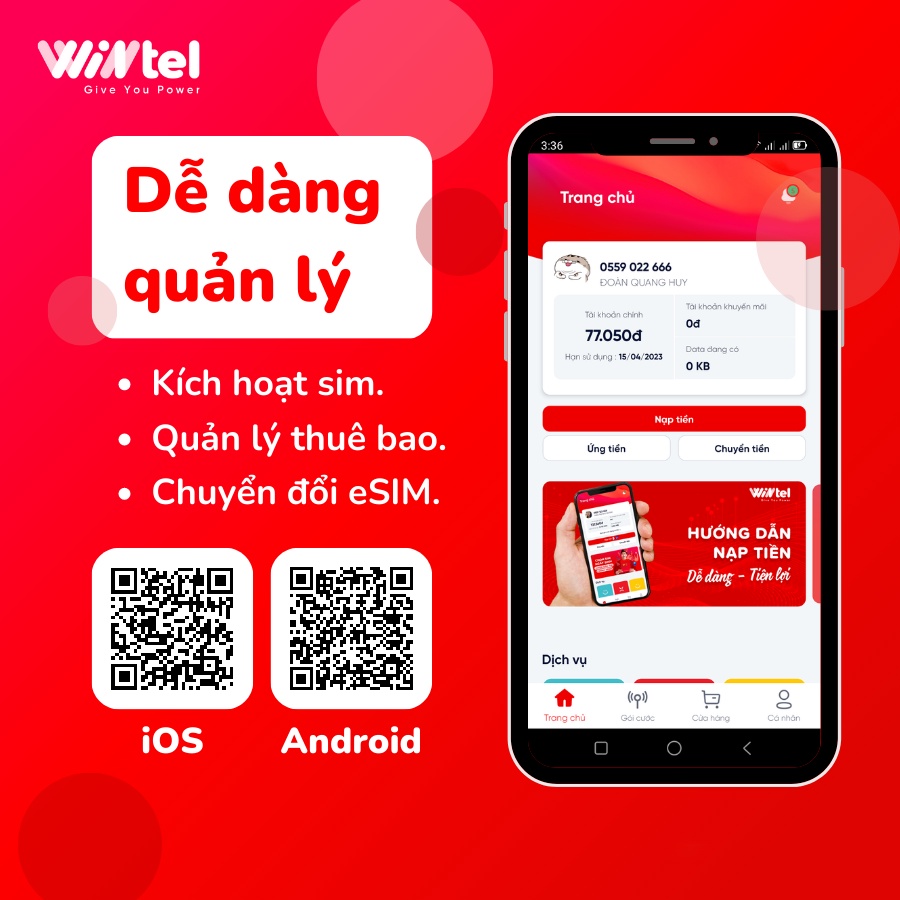 eSIM WINTEL WIN89 - Siêu Data 4G Tốc Độ Cao KHÔNG GIỚI HẠN - Quét Mã QR eSIM Để Sử Dụng Ngay. Tặng 50 Phút Gọi Ngoại Mạng Và 1 Tỷ Phút Gọi Nội Mạng Và VinaPhone Chỉ 89K/Tháng - Hàng Chính Hãng