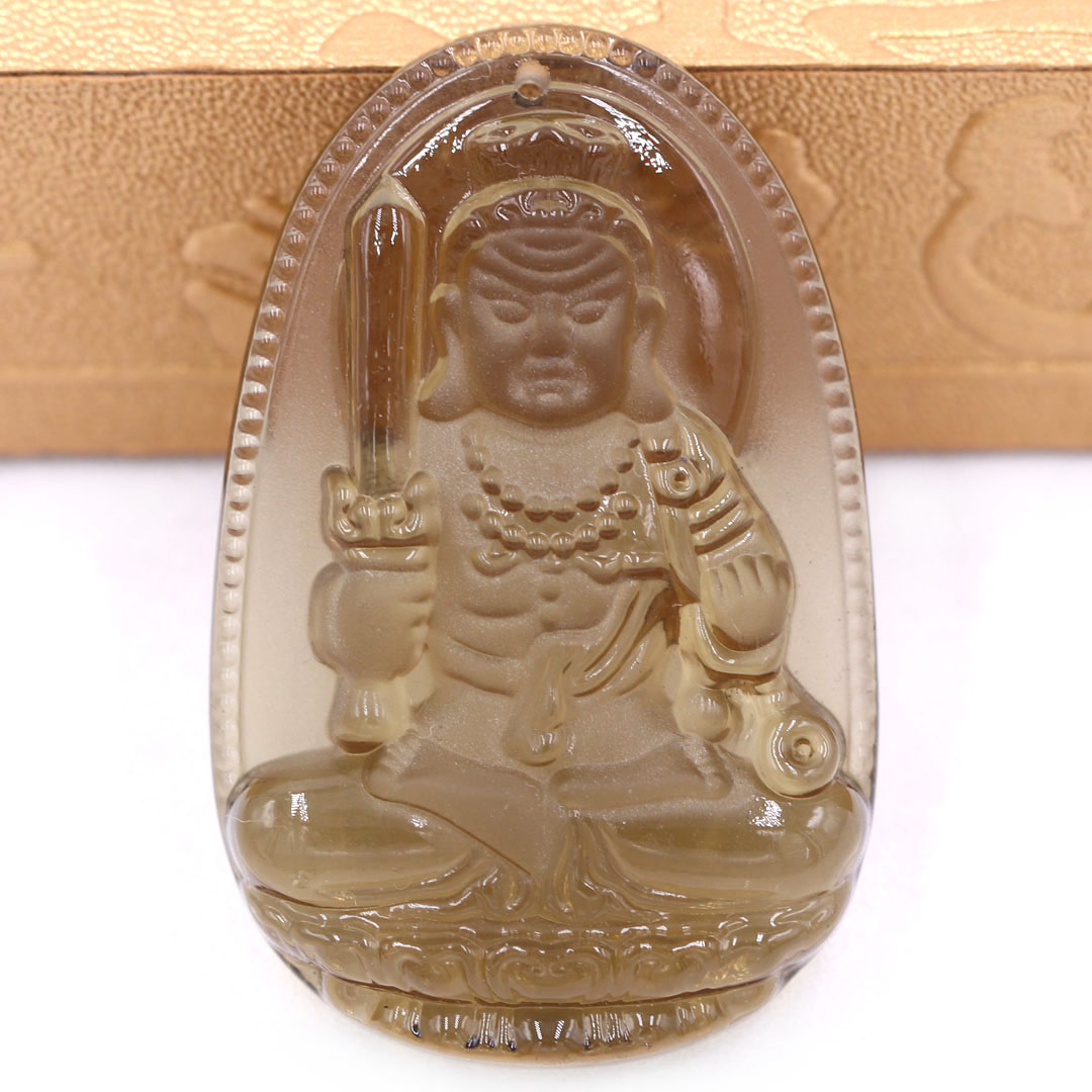 Mặt Phật Bất động minh vương đá obisdian  1.9cm x 3cm  kèm móc dây chuyền inox vàng, Phật bản mệnh, mặt dây chuyền Phật giáo