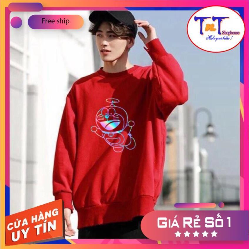 AS18 Áo Sweater Unisex ️/Áo nỉ Ulzzang phản quang unisex dài tay nam nữ - Doremon Chong Chóng