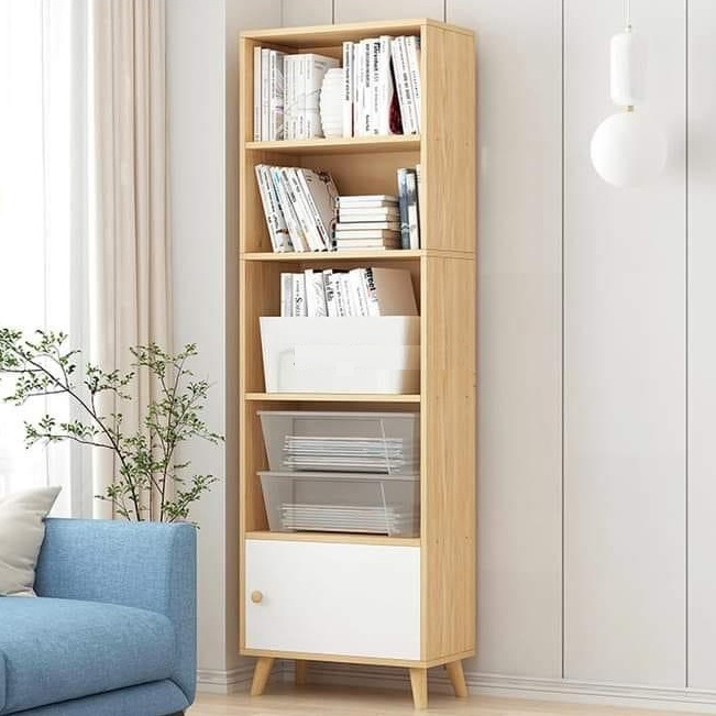 Kệ gỗ Trang Trí , Kệ sách gỗ MDF 5 tầng có ngăn tủ cao cấp phong cách Bắc Âu 150x40x24cm KTT05