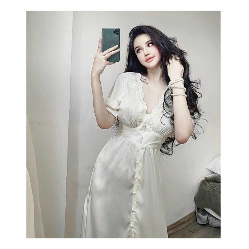 ĐẦM THÊU LỤA CÔNG CHÚA TAY NGẮN