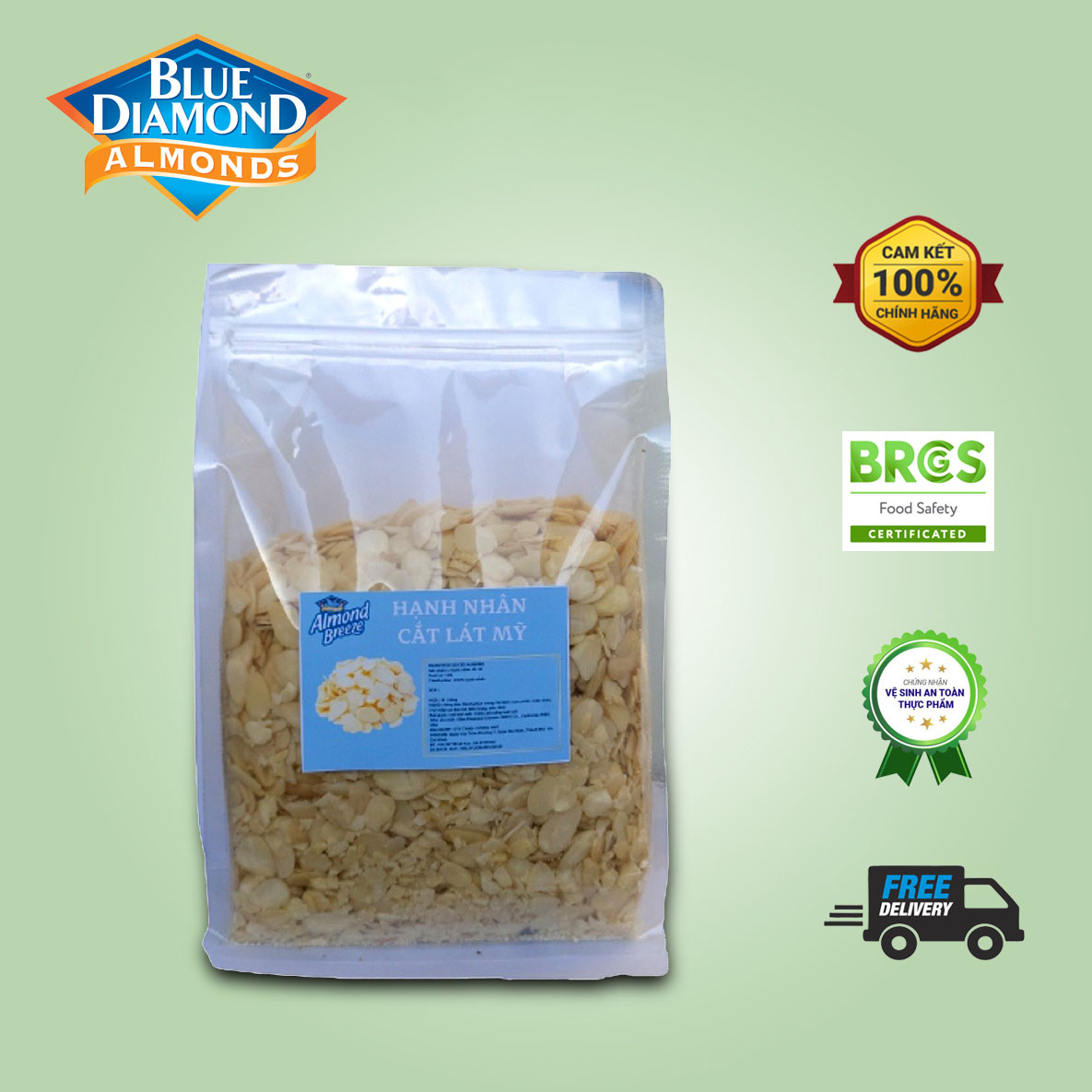 Hạnh Nhân Cắt Lát , sản phẩm của Blue Diamòn Mỹ, gói 1kg , nguyên liệu làm bánh , chè khúc bạch