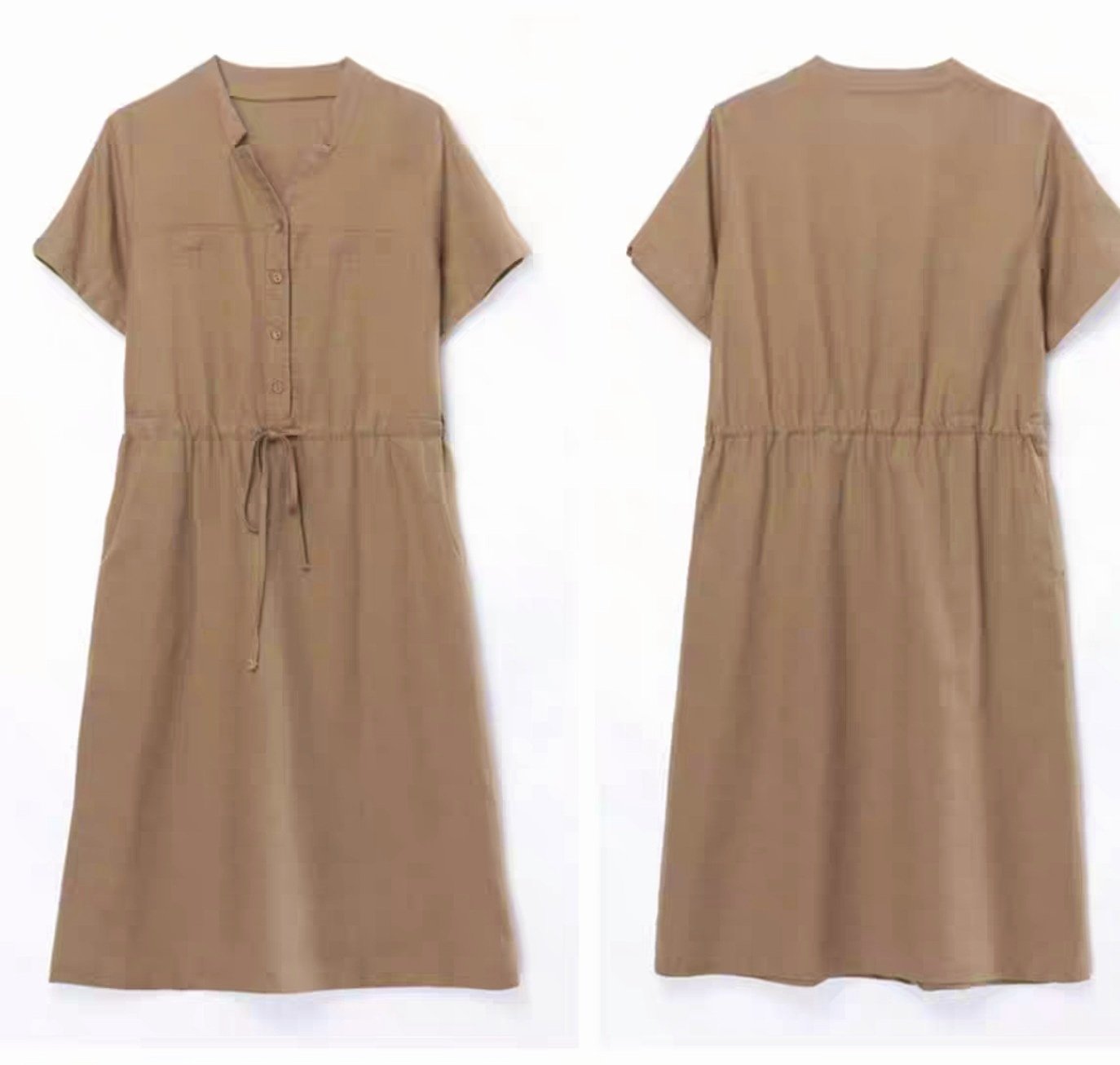 Đầm linen dáng suông cổ V 2 túi sườn, Đầm form rộng phong cách công sở Đũi Việt