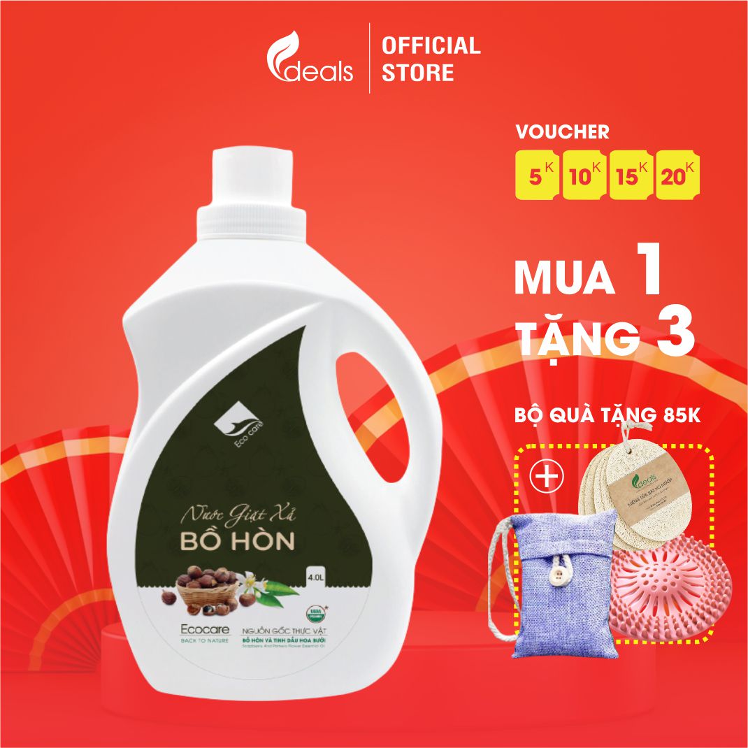 Nước giặt xả hữu cơ Bồ Hòn tinh dầu Hoa Bưởi ECOCARE 4 lít - Bền màu, giữ dáng, làm mềm vải, an toàn da nhạy cảm - [Premium] Tinh dầu hoa Nhài