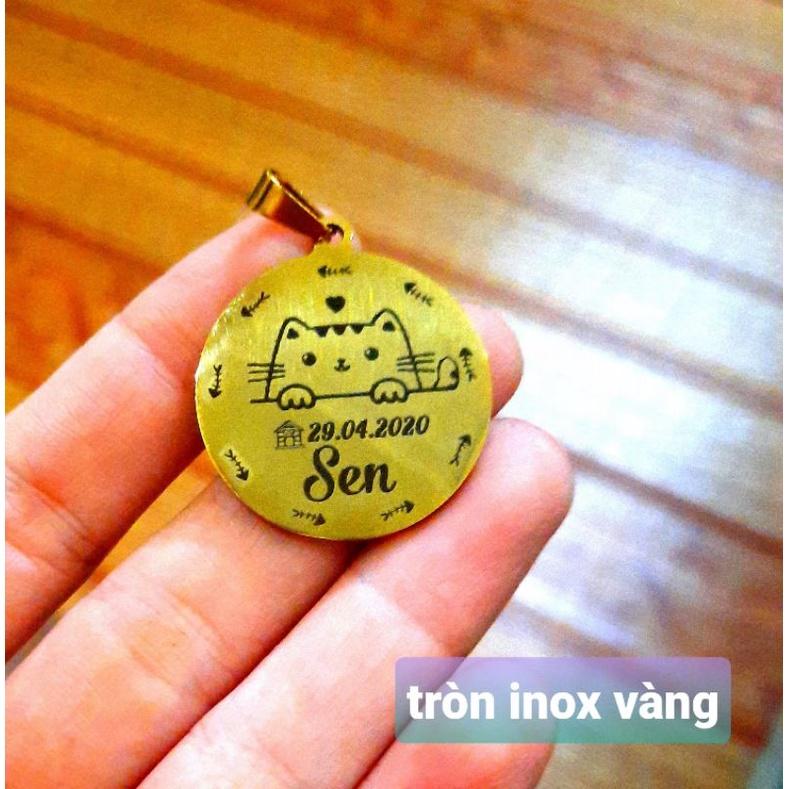 Thẻ tên, pet tag (tặng kèm chuông nhỏ) chất liệu inox, hợp kim nhôm khắc 2 mặt cho thú cưng (chó, mèo, thỏ, sóc