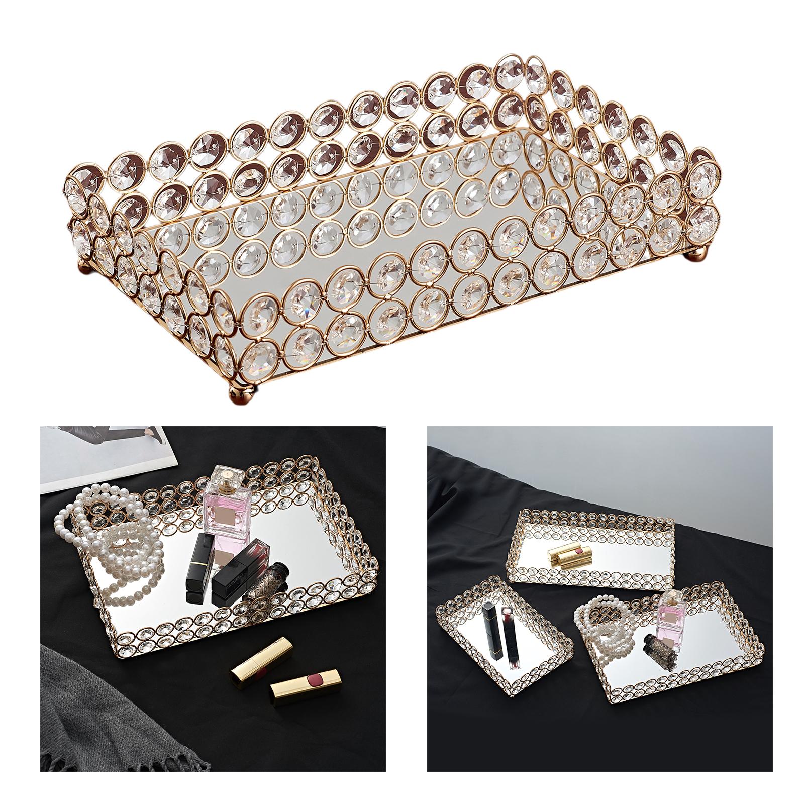 Decorative Makeup Vanity Trays Crystal Mirrored Cosmetic Jewelry Trinket Ornate Perfume Plate for Dresser - 3 Sise