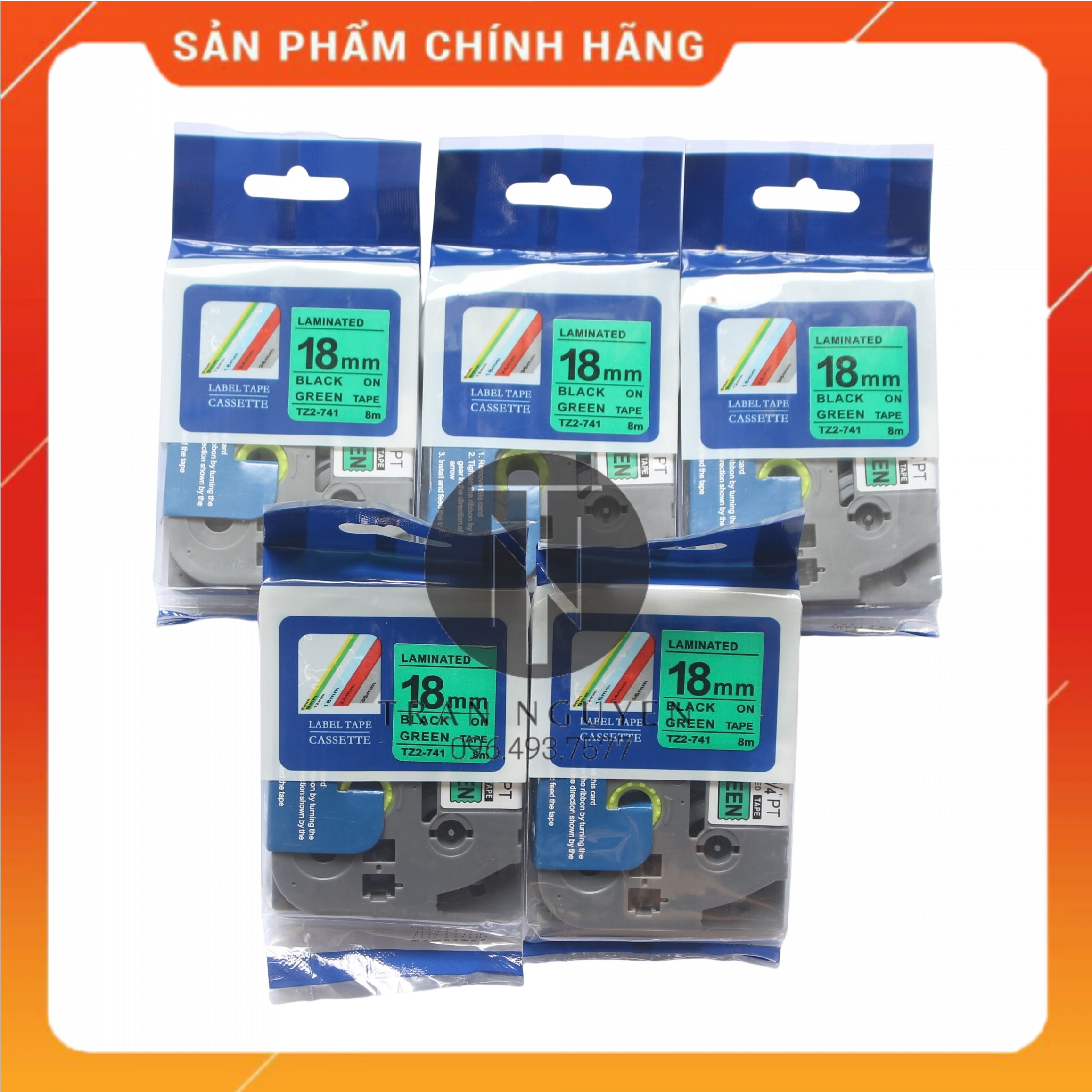 Nhãn In Cho Brother Tz2-741 - Đen nền xanh lá 18mm x 8m - Hàng nhập khẩu