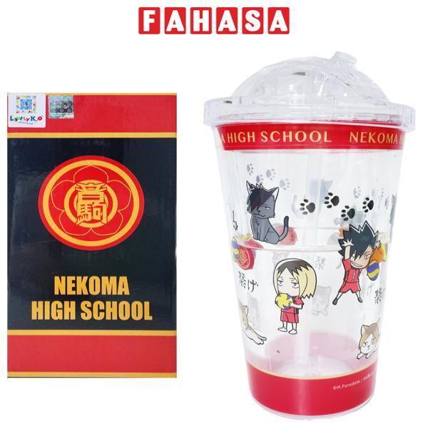 Ly Nhựa Có Nắp Kèm Ống Hút 450 ml - Haikyu Nekoma - XH14