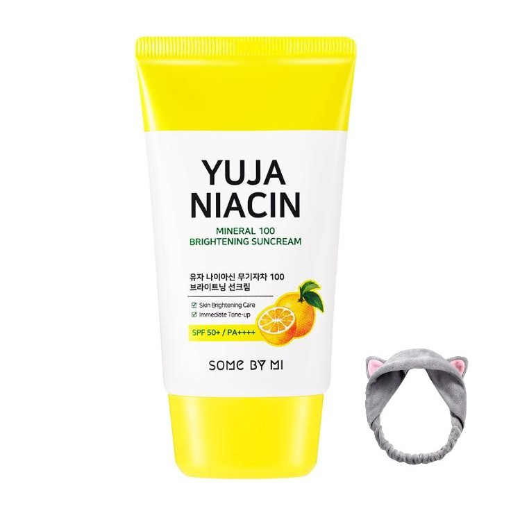 Kem Chống Nắng Nâng Tone, Dưỡng Sáng Da Some By Mi Yuja Niacin 100 Mineral Brightening Suncream SPF50+ PA++++ 50ml + Tặng kèm 1 băng đô tai mèo xinh xắn ( màu ngẫu nhiên)