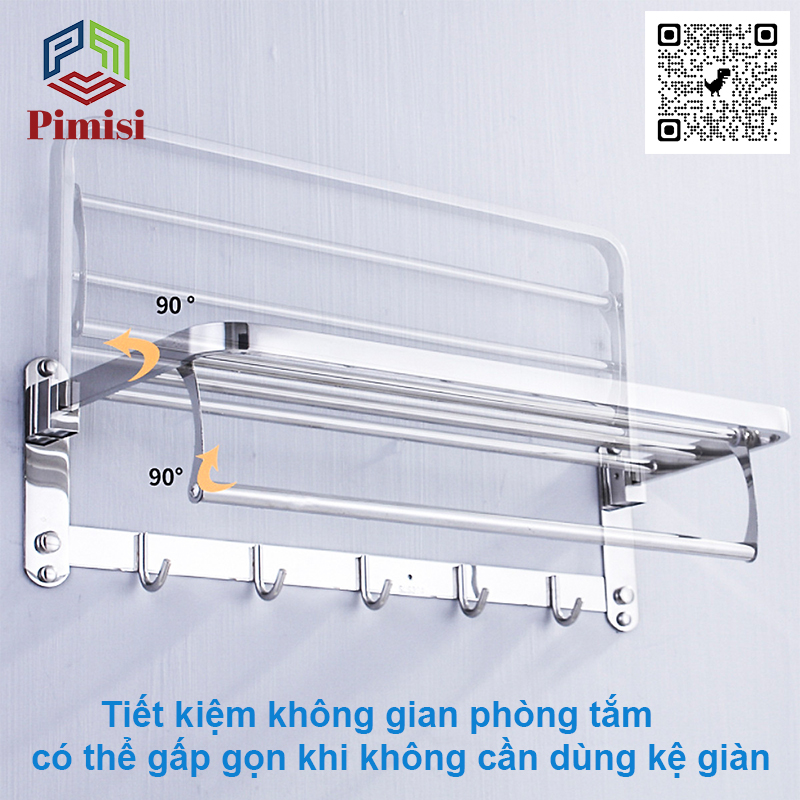 Giá Treo Khăn Tắm Inox 304 Pimisi Có Móc Áo Quần, Với Vắt Khăn Giàn Gấp Gọn Đa Năng Và Thanh Đơn Treo Khăn Mặt Kèm Đinh Ốc Vít Nở Gắn Tường Bằng Khoan Trong Nhà Vệ Sinh | Hàng Chính Hãng