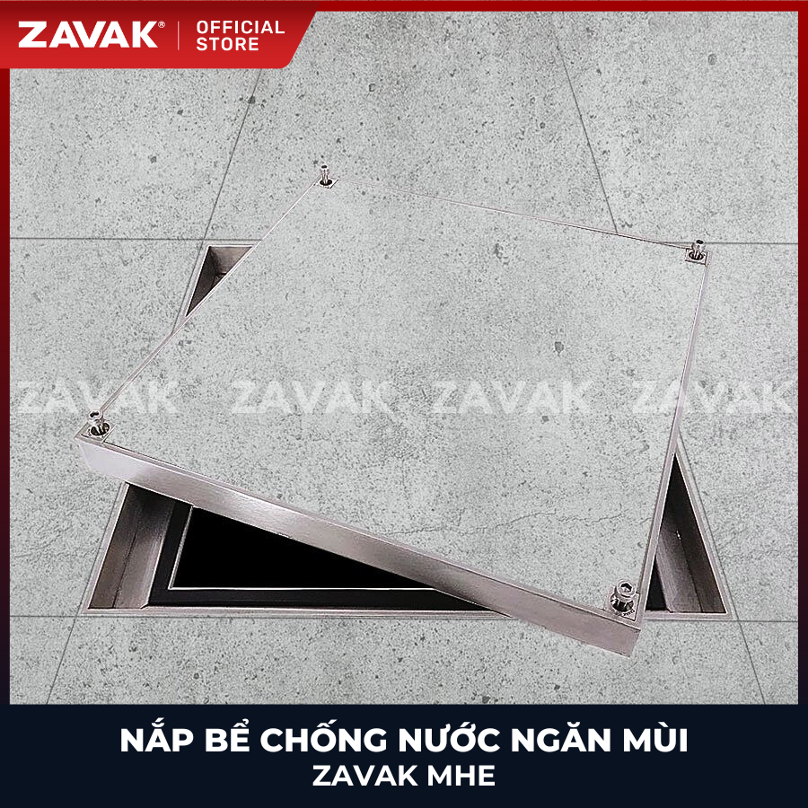 Nắp bể ngầm Zavak MHE-45 KT45x45cm, chống nước, ngăn mùi, lát gạch 1.2 cm, chịu tải xe 2.68 tấn, inox 304