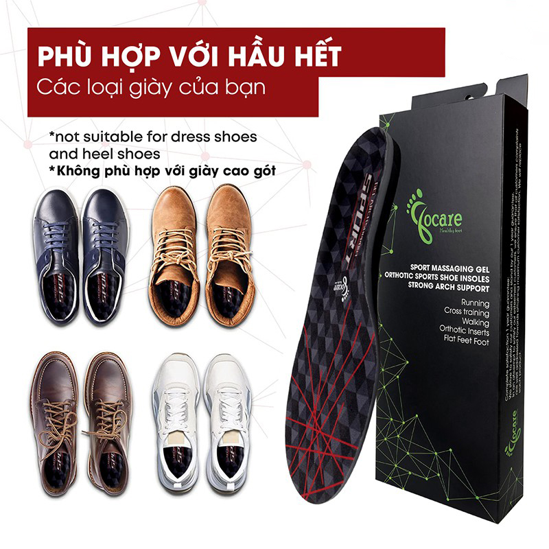 Lót giày thể thao Arch Support Sport Focare êm chân tốt cho gan bàn chân LGF01