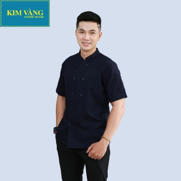 [KIM VÀNG] Áo bếp đồng phục tay ngắn chất liệu Kaki thun thoáng mát- Màu xanh đen mẫu 01
