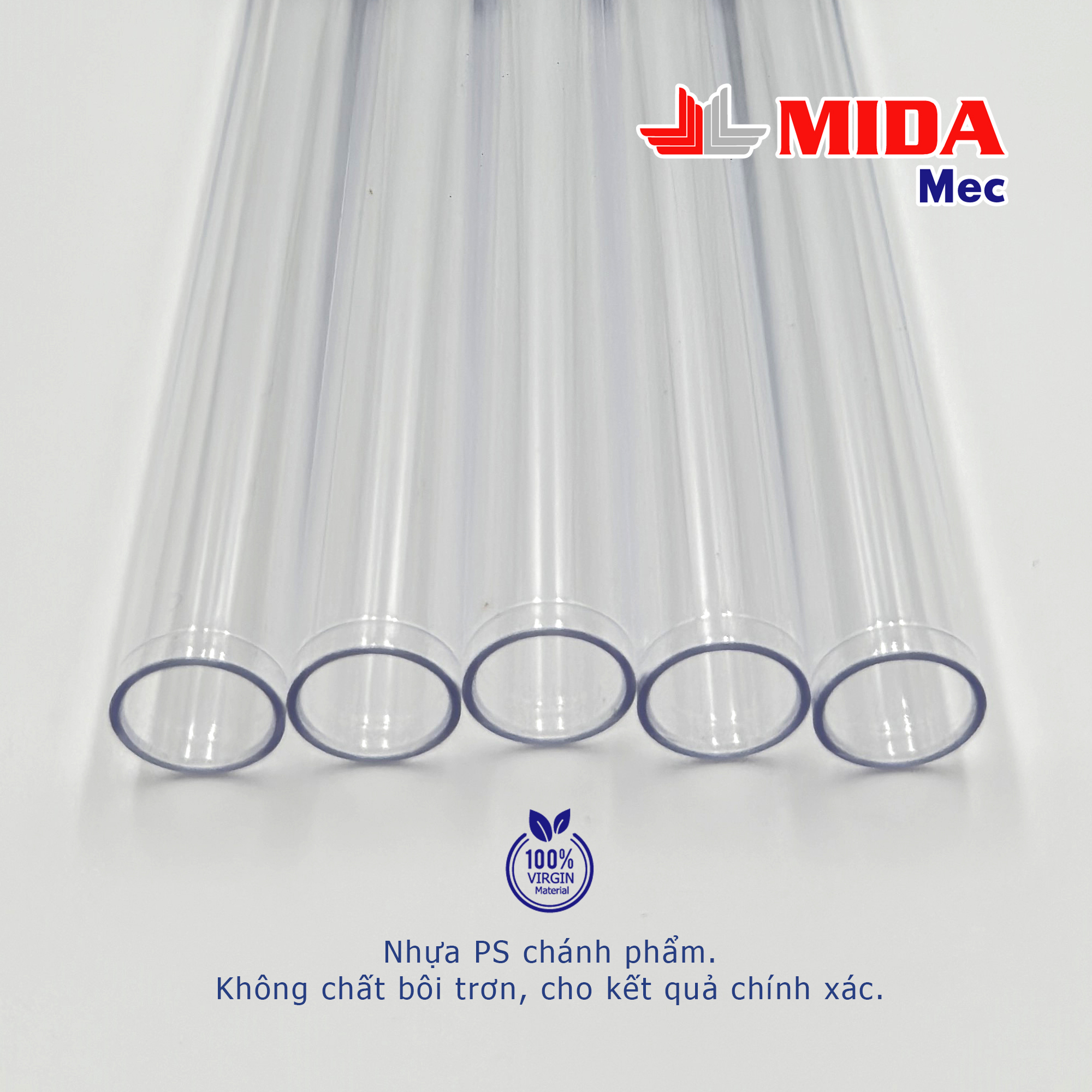 Ống nghiệm nhựa không nắp MidaMec 12x75 PS đóng gói 250 cái/bao