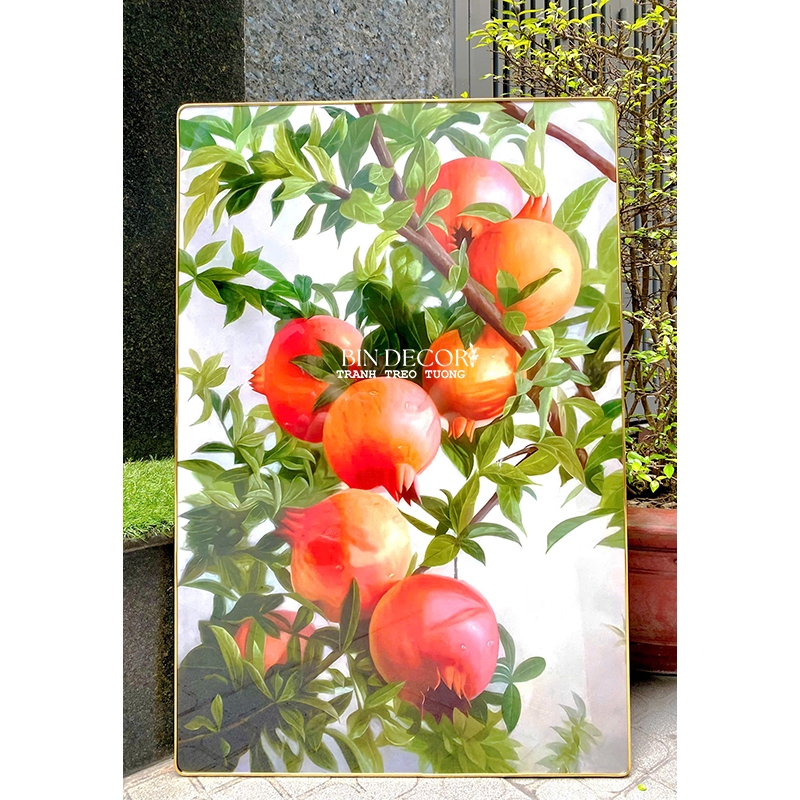 (ẢNH THẬT) Tranh treo tường cành lựu trang trí decor có khung kèm đinh treo