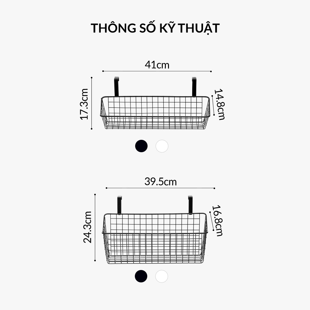 Giỏ kim loại đựng đồ đa năng, dạng treo tủ/tường (M). Hàng nhập khẩu chính hãng