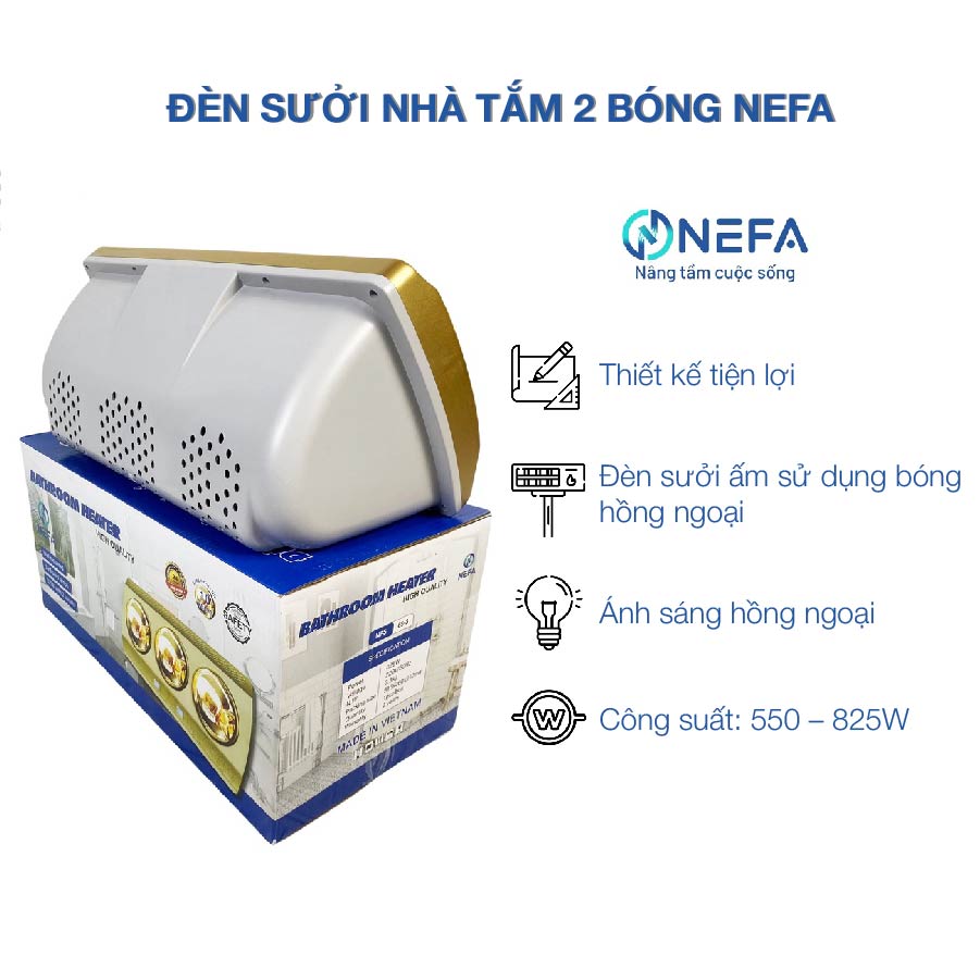 Đèn sưởi nhà tắm 2 bóng Nefa