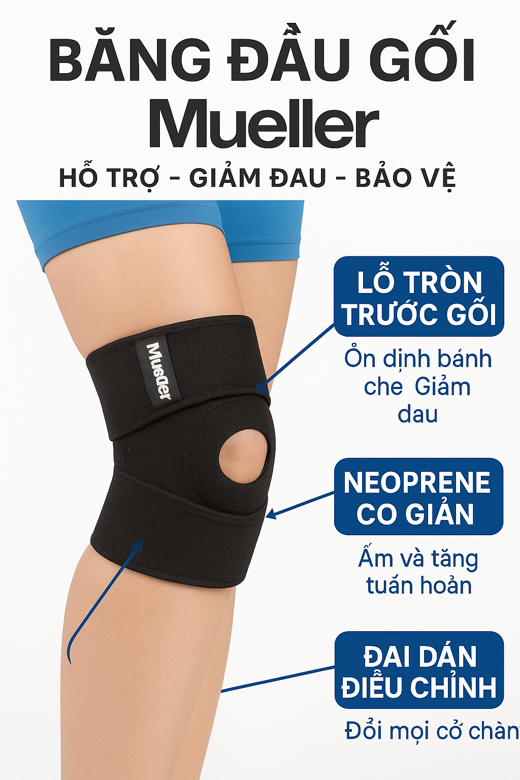 BĂNG ĐẦU GỐI GỌN NHẸ MUELLER COMPACT KNEE SUPPORT – ML.58677