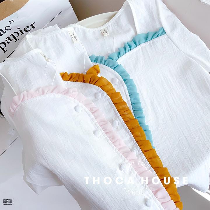 Áo kiểu nữ croptop bèo tay ngắn phối viền màu THOCA HOUSE mặc đi làm, đi học, dạo phố,...
