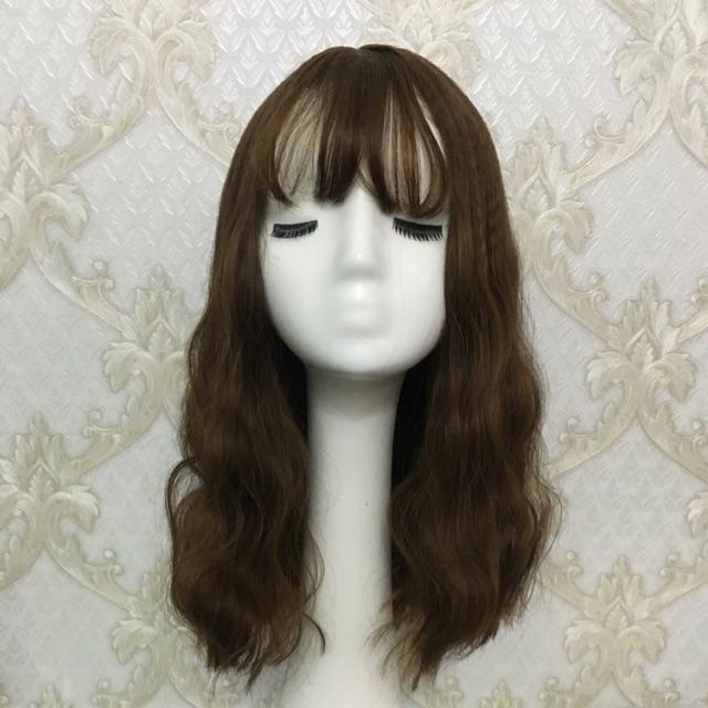 Tóc giả nữ️ tóc nguyên đầu xù sóng lửng - Tặng lưới chùm tóc