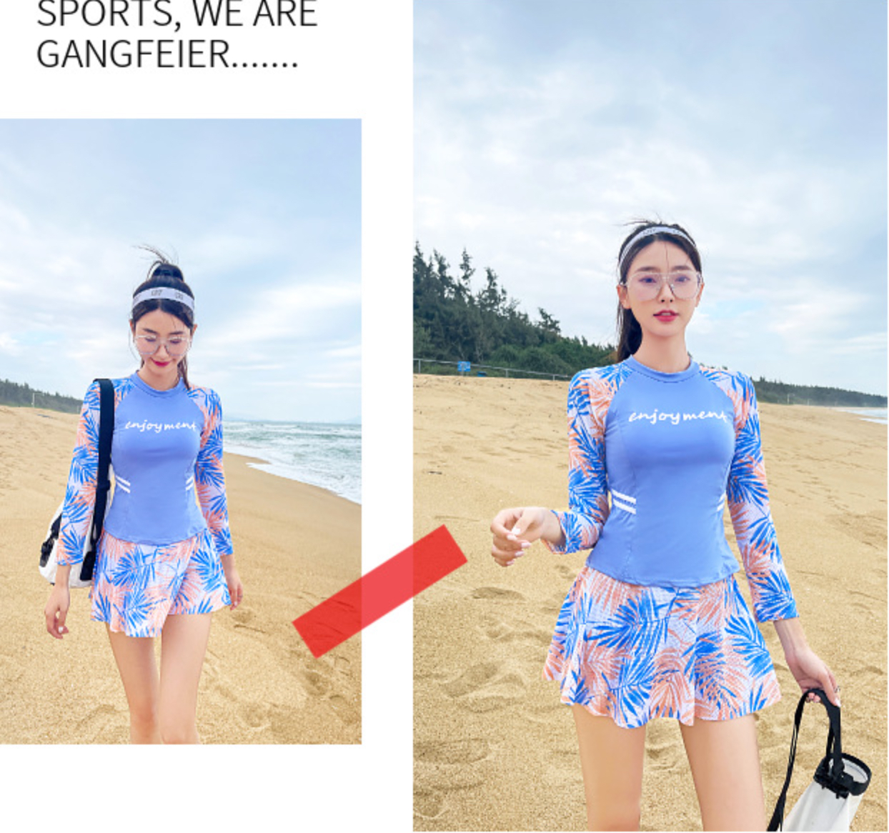 Bộ đồ bơi bikini kín đáo nữ hai mảnh đi tắm biển áo dài tay kèm váy giấu bụng che nắng - B.29
