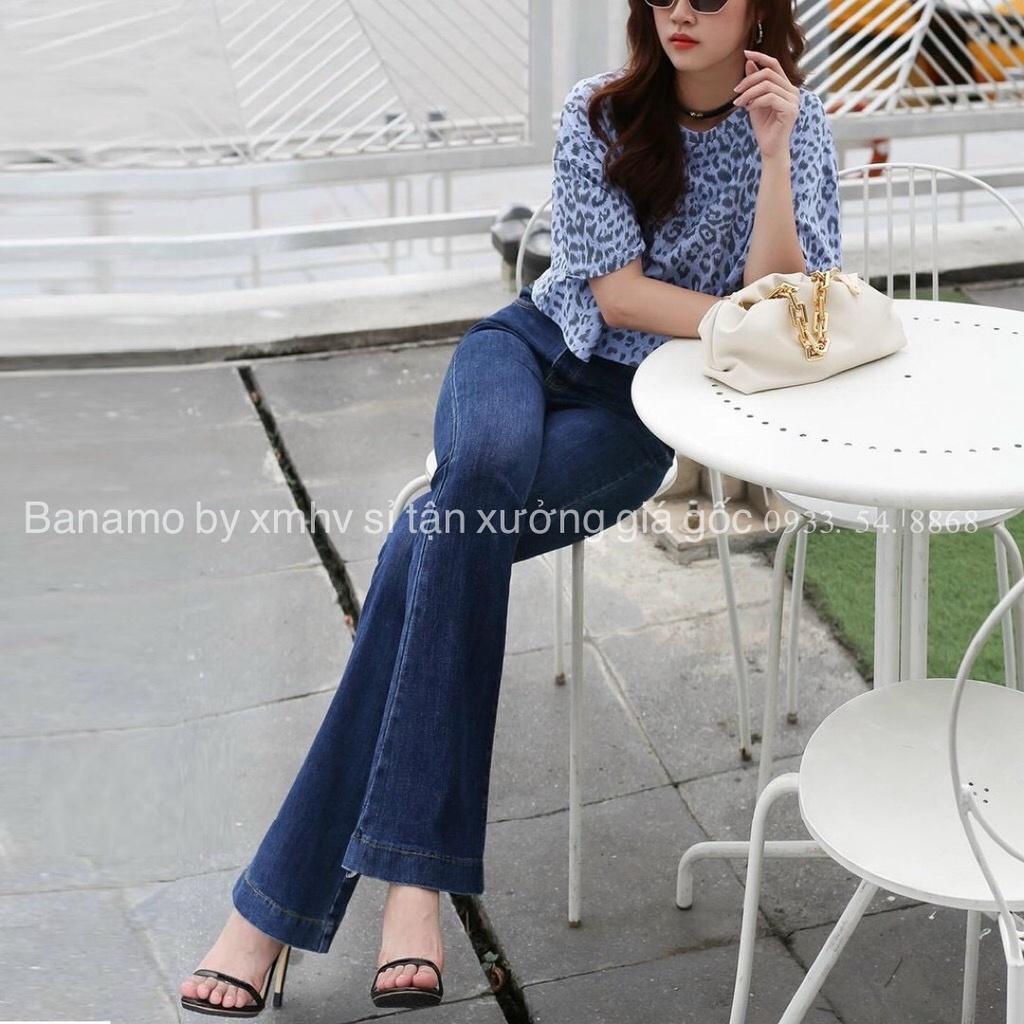 Quần jean ống loe 3 màu sang chảnh siêu hack dáng thời trang Banamo Fashion 463