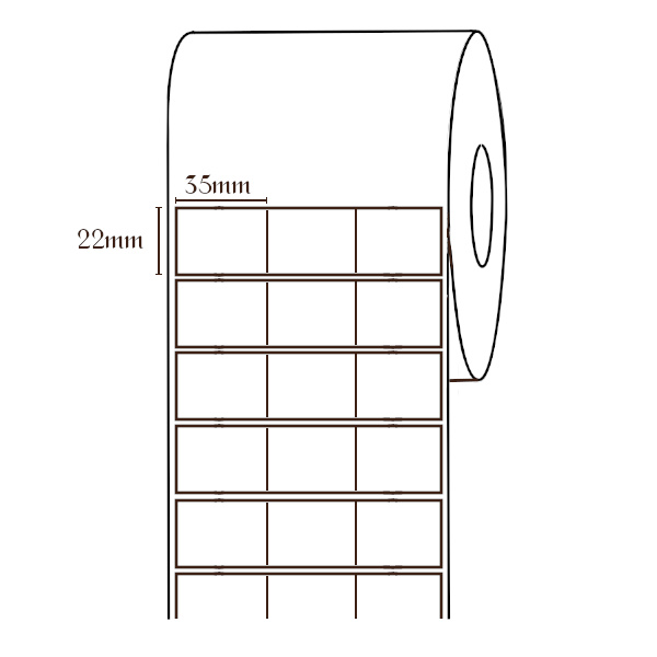 Giấy in nhiệt 35x22 3 tem/ hàng (50m), Cuộn decal in mã vạch 3 tem/ hàng, decal nhiệt 3 tem 35x22