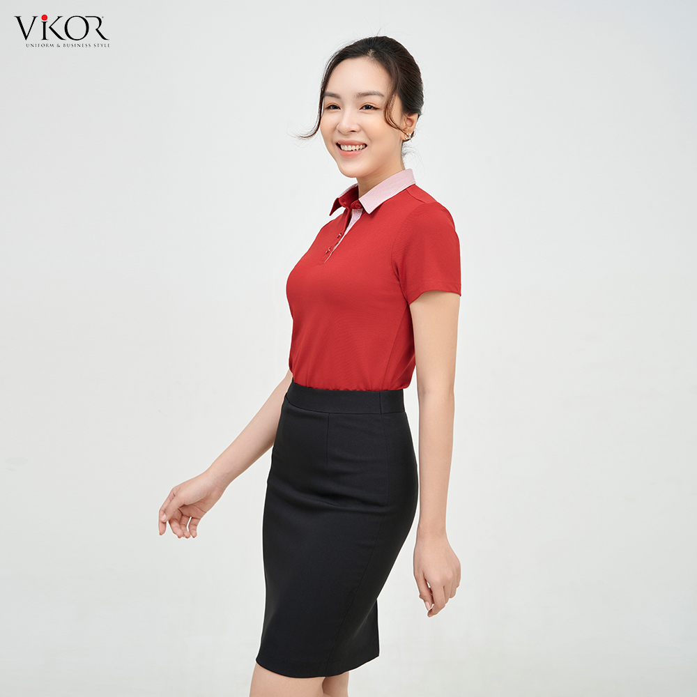 Áo thun POLO nữ cổ sơ mi VIKOR SMW04 đỏ đô vải sợi cafe cao cấp, mềm mại, siêu mát hàng chính hãng