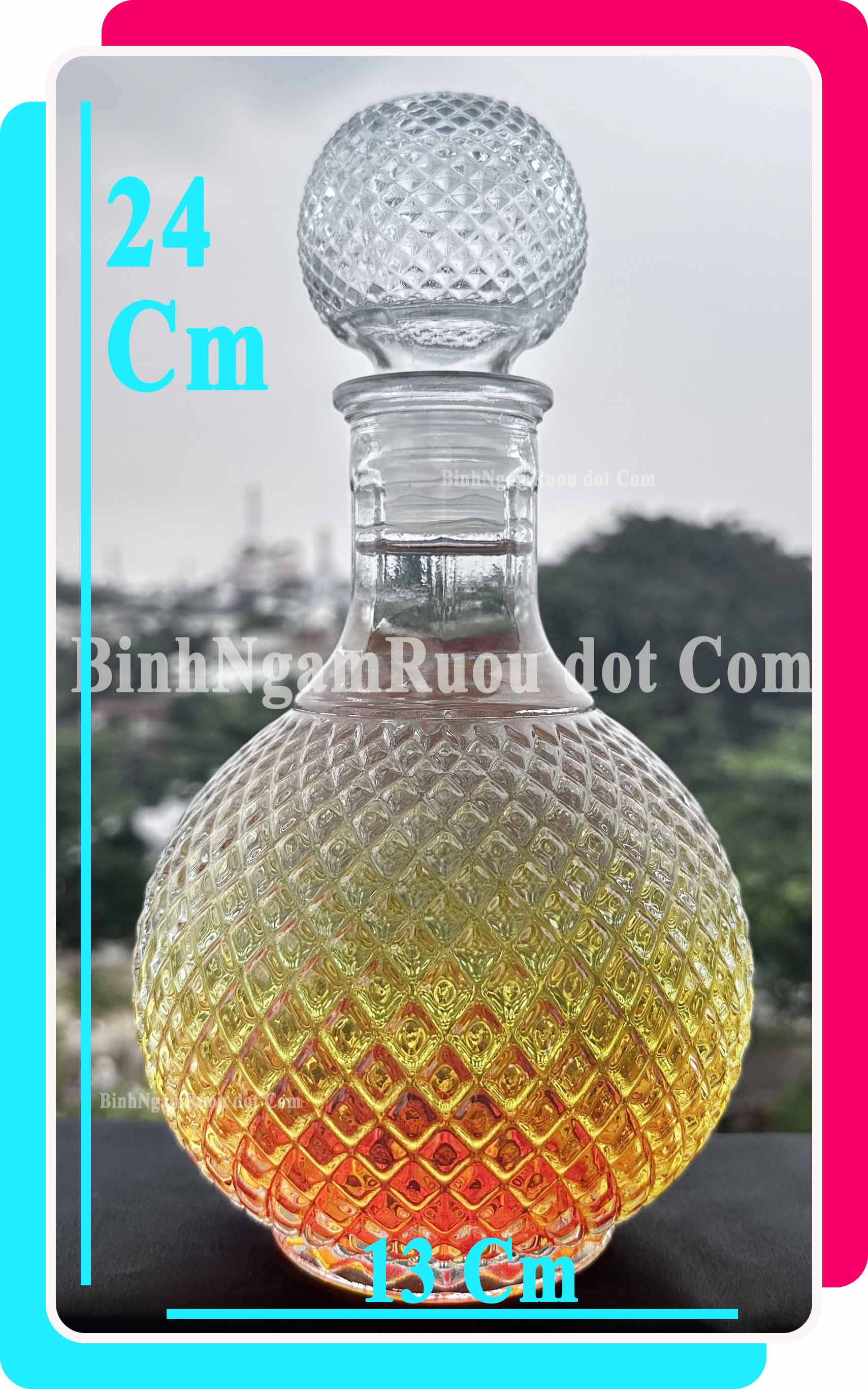 C53 Chai Đựng Rượu Thủy Tinh Dáng Chai Tròn Họa Tiết Nổi Nắp Thủy Tinh Sang Trọng - Cao Cấp 1000ml - Đẹp Cao Cấp - Nắp Kín Thủy Tinh Trong - Quà Biếu Sang Trọng