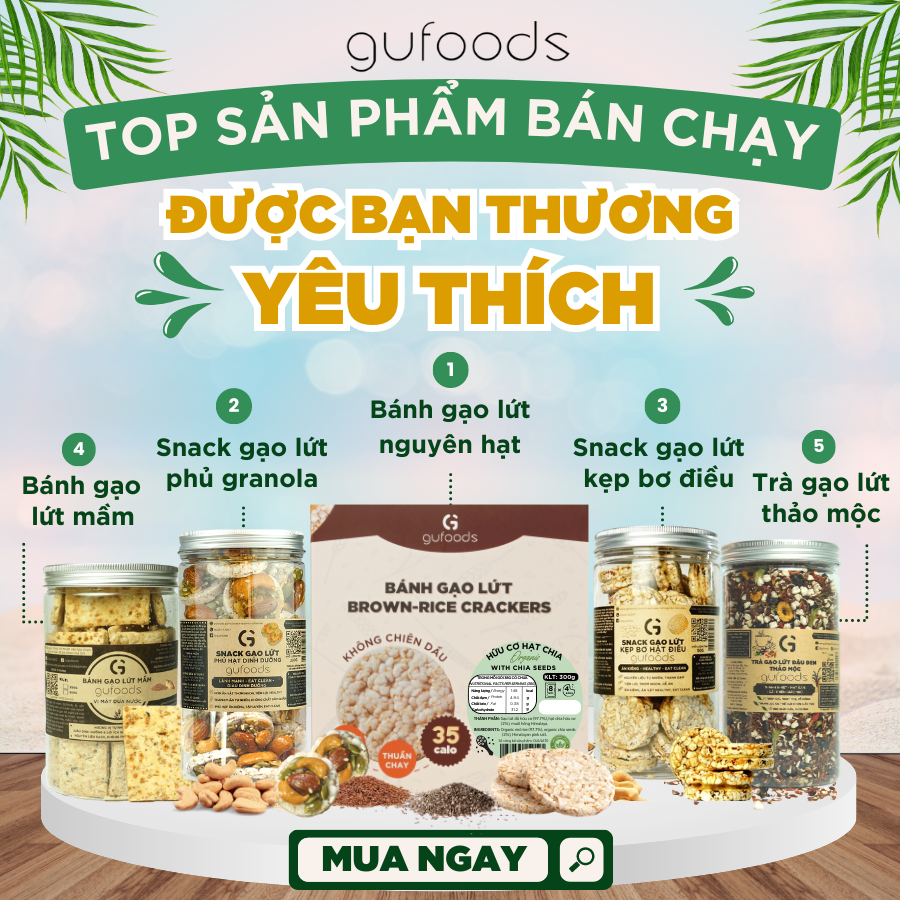 Hình ảnh Snack gạo lứt kẹp bơ hạt GUfoods (bơ điều / bơ đậu phộng) - Ăn kiêng, Ăn vặt healthy, Lành mạnh, Eat clean, Thực dưỡng