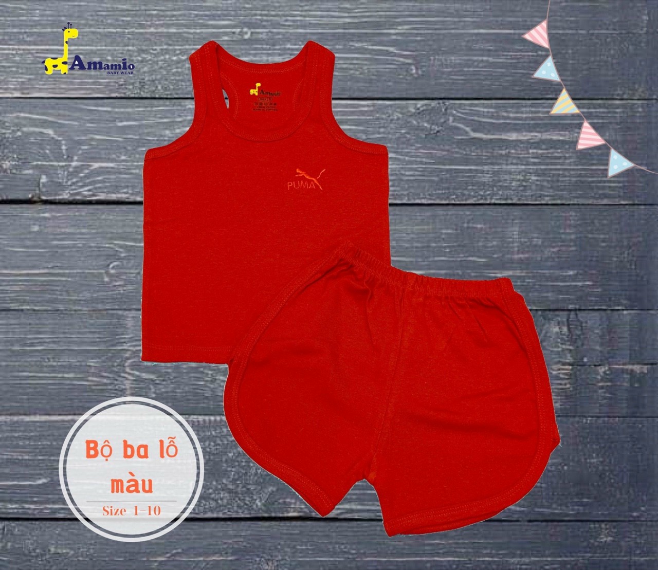 Bộ ba lỗ màu thấm hút mồ hôi mềm mịn cho bé từ 6-27 kg