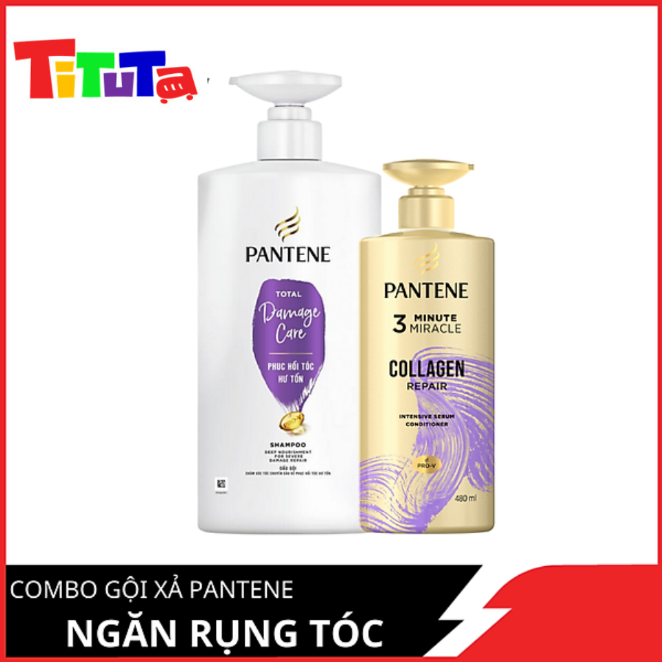 Combo Dầu Gội 650ml - Kem Xả 3 Phút 480ml Pantene Cao Cấp Chăm Sóc Hư Tổn